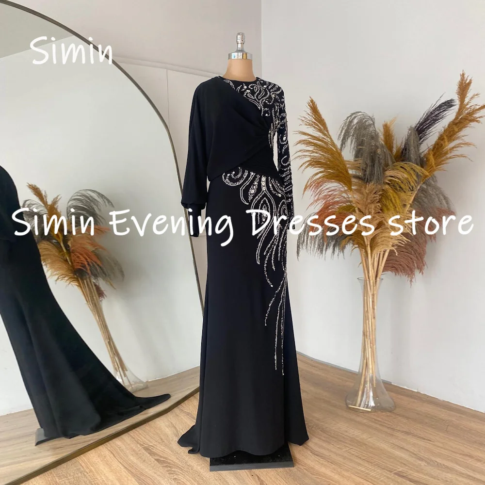 Simin Satin A-line Scoop Neckline Sequins Ruffle Formal Prom Gown Floor-length Evening Elegant Party dresses for women 2023