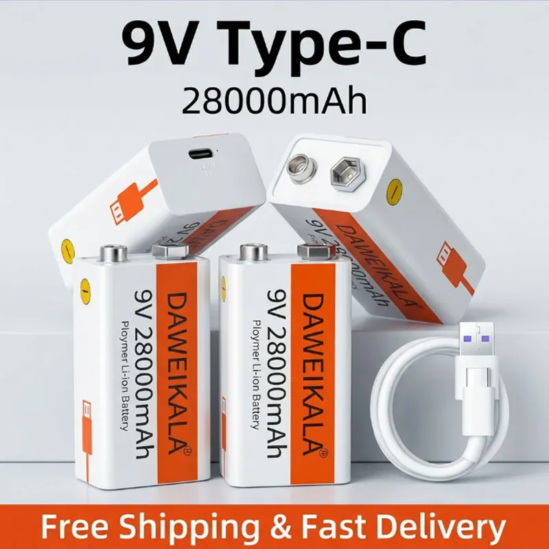 

28000mAh 9V Rechargeable Li-ion Battery Type-C Port for Multimeter Microphone KTV Remote Control Toy Radio Electronic Equipment
