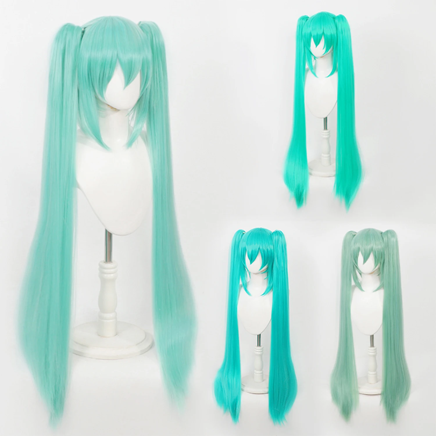 

40-дюймовый аниме Cos зеленый парик с двойным хвостиком из синтетических волос