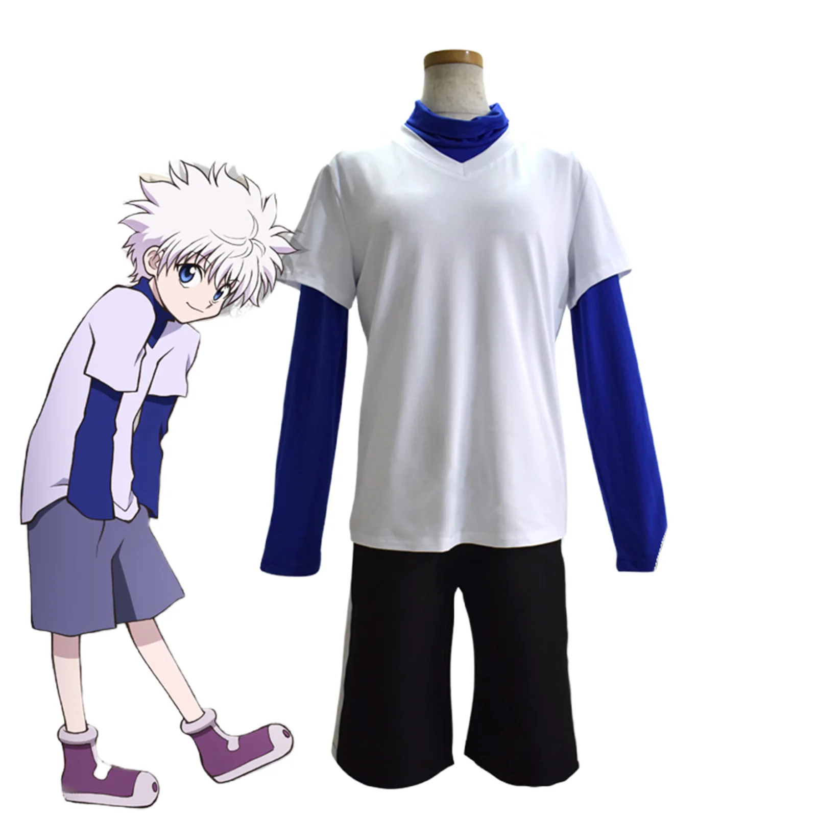 

Aniome Cos Hunter Hunter Killua Zoldyck Cosplay Costume Adult 3 Pieces with Vest Blouse Shorts Halloween Christmas Party Outfits