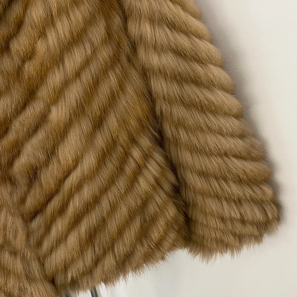 OFTBUY Neue Luxuriöse Winter-Oberbekleidung für Damen, Kurze V-förmige Gestrickte Echtfuchs-Pelzjacke, Offene Vorderseite, Flauschiger Natürlicher Pelzmantel für Damen – Detail 5