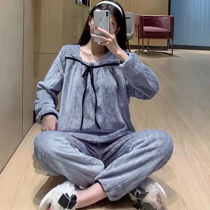

Sleeping Skirt for Women in Spring Winter Flannel Thick Princess Style Pajamas Autumn Long Sleeved Fashion Homewear Outfit Sets