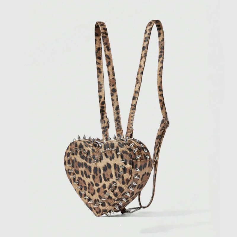 

New heart shaped leopard bags, rivet bags, punk bags, ladies' heart shaped backpacks, student bags