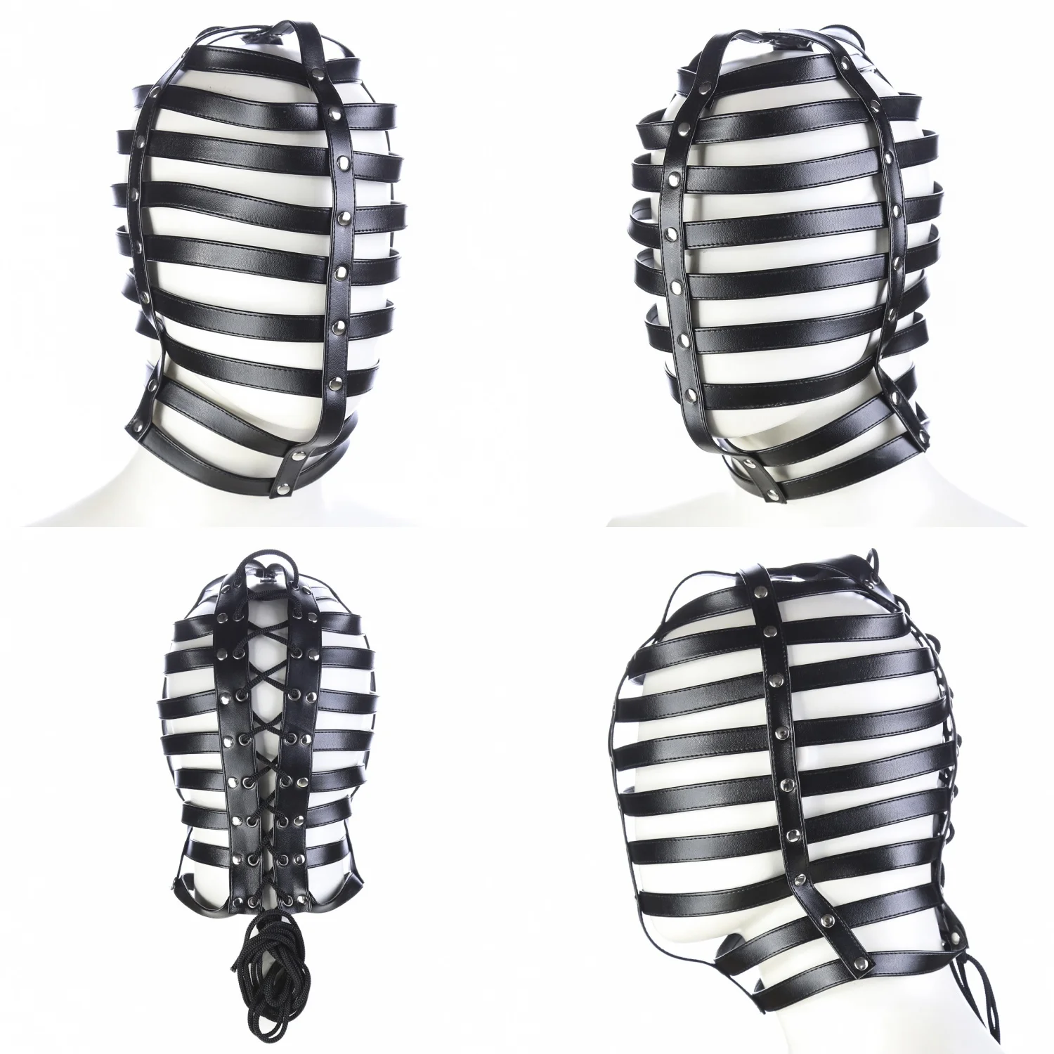 Spiked Gothic Punk Mask PU Leather Half Face HollowMask Cosplay Animal Halloween Adult Game MasqueradeParty