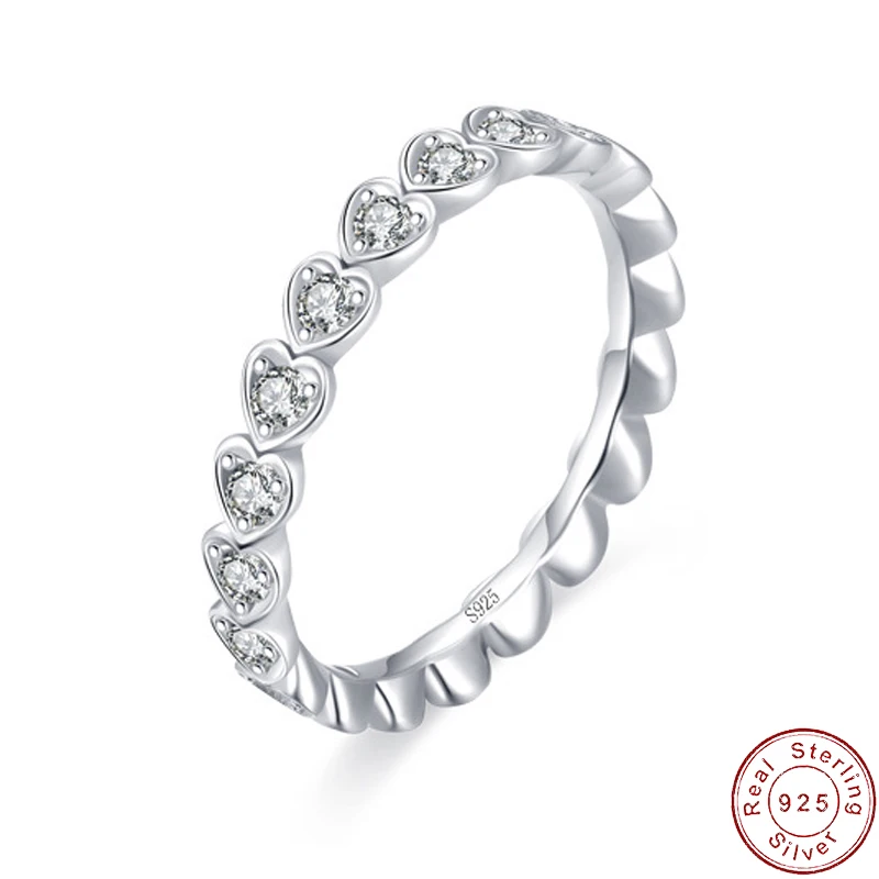 

Сверкающее европейское кольцо с сердцем и сердцем AAA CZ из стерлингового серебра S925, штабелируемое кольцо для женщин, свадебные украшения на день рождения