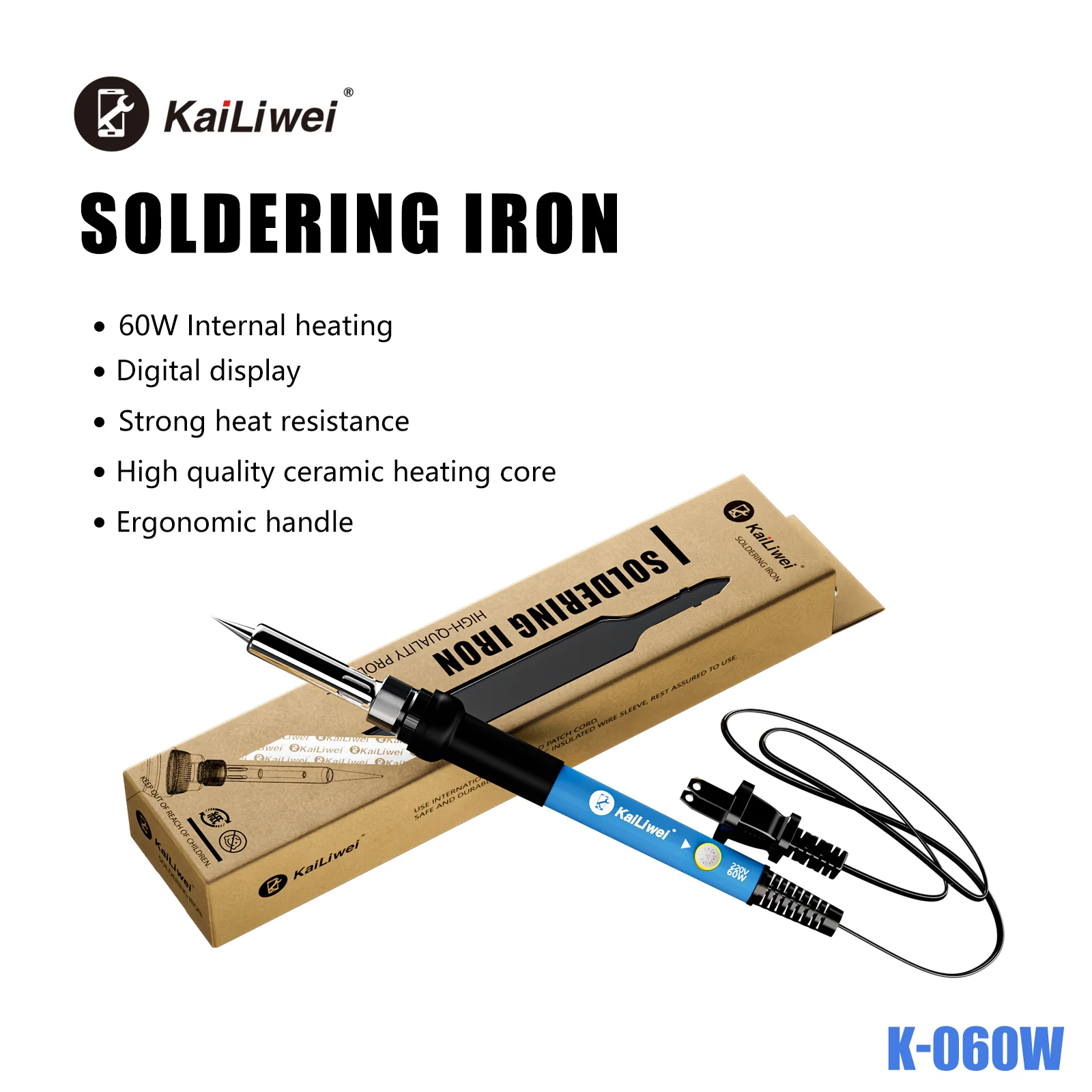 Kailiwei-온도 조절 전기 납땜 인두 재 작업 스테이션 핸들 열 연필 용접 수리 도구, 60W 110/220V, 조절 가능