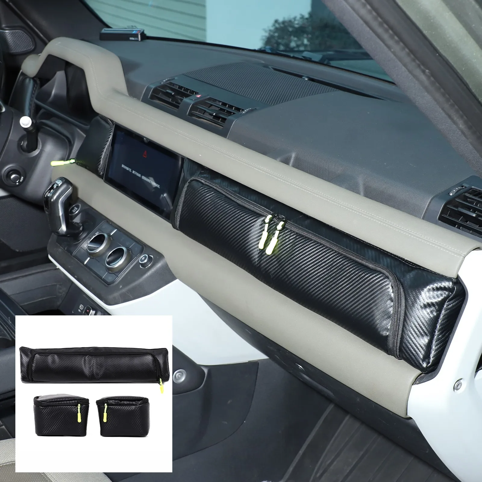 حقيبة تخزين لوحة قيادة السيارة من الحبوب الكربونية لسيارة لاند روفر ديفندر 90 110 130 2020-2025 حقيبة تنظيم متعددة الأغراض #3