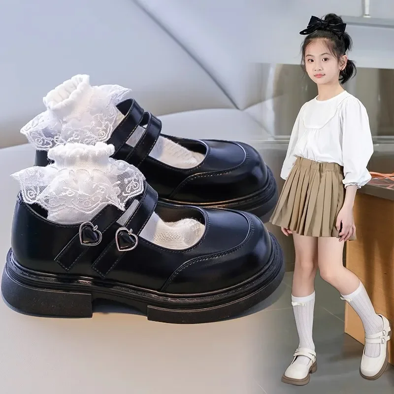 Neue Mode Mädchen Leder Schuhe Zurück Zu Schule Schwarz Party Hochzeit Wohnungen Für Hochzeit Party Herz Schnalle Prinzessin Kinder Schuhe