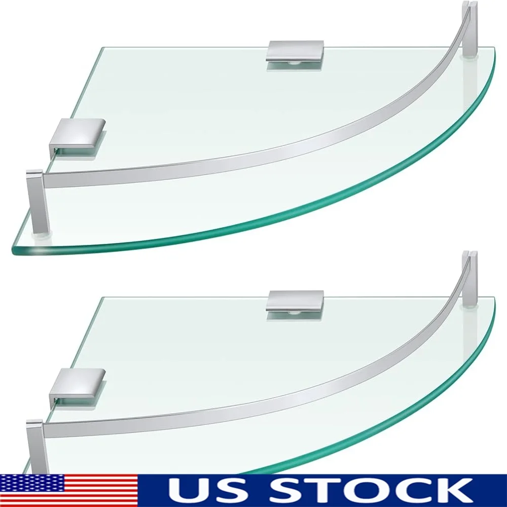 

2 Pcs Glass Corner Shower Shelf Tempered Wall Mounted Floating Organizer Bathroom Storage Solution Shampoo Gel Conditioner