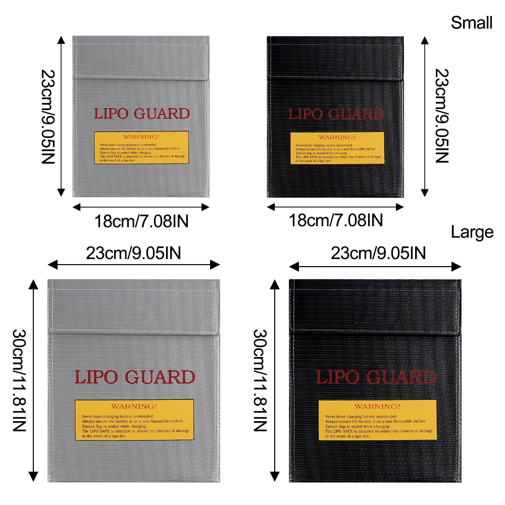1 pezzo a prova di fuoco RC LiPo Li-Po batteria ignifuga protezione di sicurezza custodia custodia di ricarica sacco batteria protezione argento nero due dimensioni