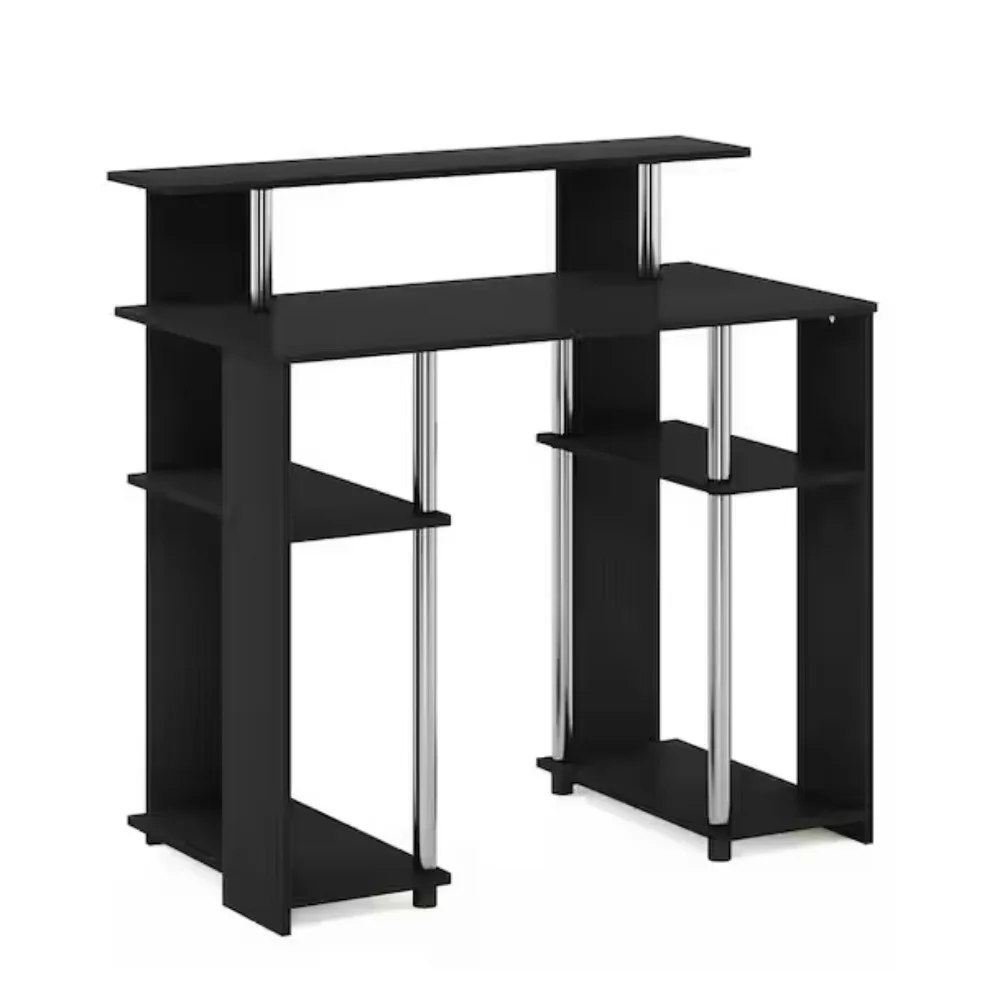 36 بوصة. مكتب كمبيوتر مستطيل من خشب البلوط غاري مع أرفف؛ إنه رائع للشقق والمسكن الذي يحد من المساحة #5