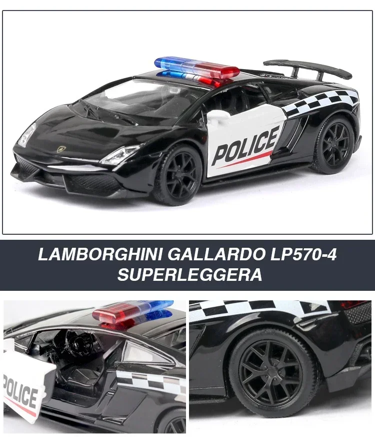 1:36 Lamborghini LP570-4 Gallardo police Haute Simulation Diecast Voiture En Alliage De Métal Modèle De Voiture Jouets Pour Enfants Collection Cadeaux F334