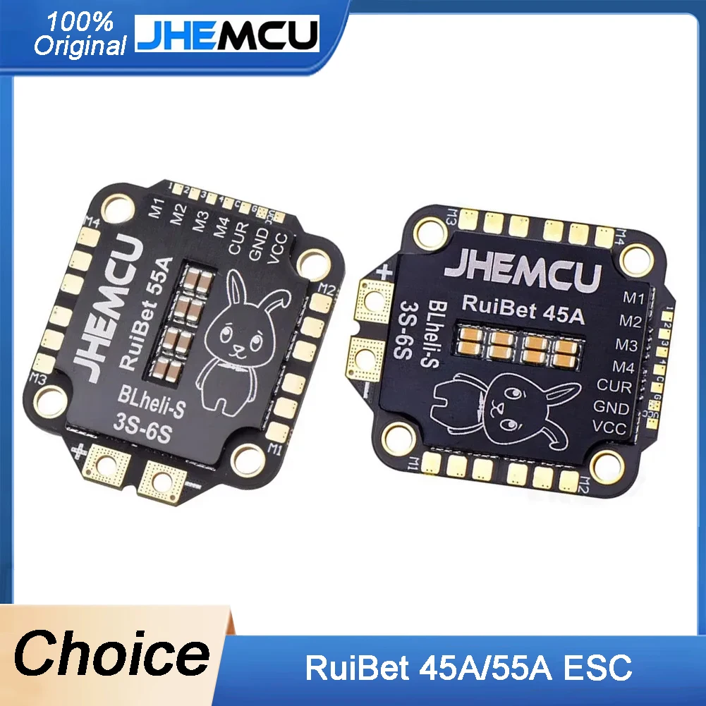 

JHEMCU RuiBet 45A/55A 4in1 ESC - BLHELI_S, Dshot600, 3-6S, 30.5x30.5mm M4 for FPV Freestyle Drones