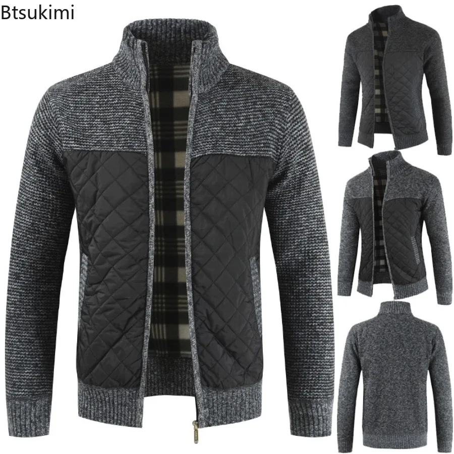 

New 2024 Men's Autumn Winter Sweaters Warm Knitted Sweaters Jackets Zipper Solid Cardigan Coats Casual Thicked Clothing for Men