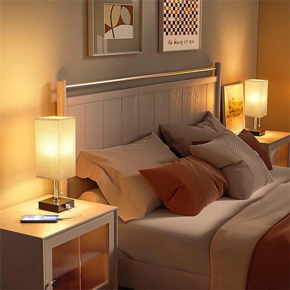 2pack/lot Beige Linen Shade Side Table Lamp Comfortable Glow In Any Room Lamps Bedside Table Bedroom