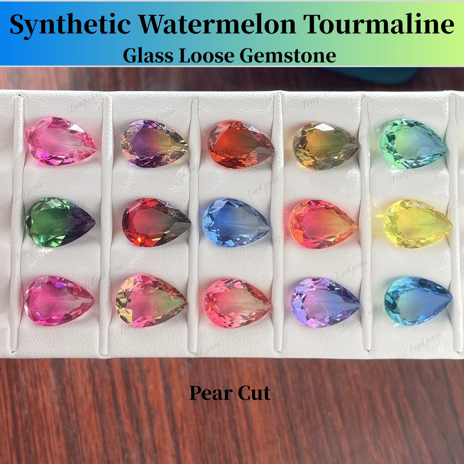 3x5~10x14mm Pear Shape Splicing Colors Gradient Synthetic Watermelon Tourmaline Stone Glass Loose Stone For DIY Jewelry Necklace