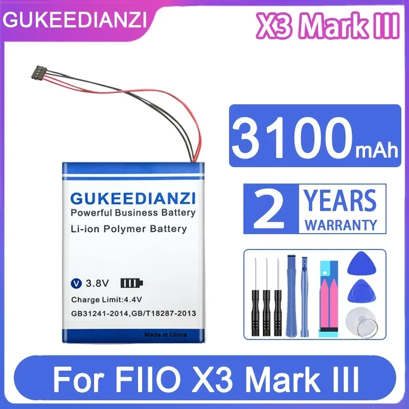 GUKEEDIANZI Replacement Battery 3100mAh For FIIO X3 Mark III Player Speaker Digital Batteries