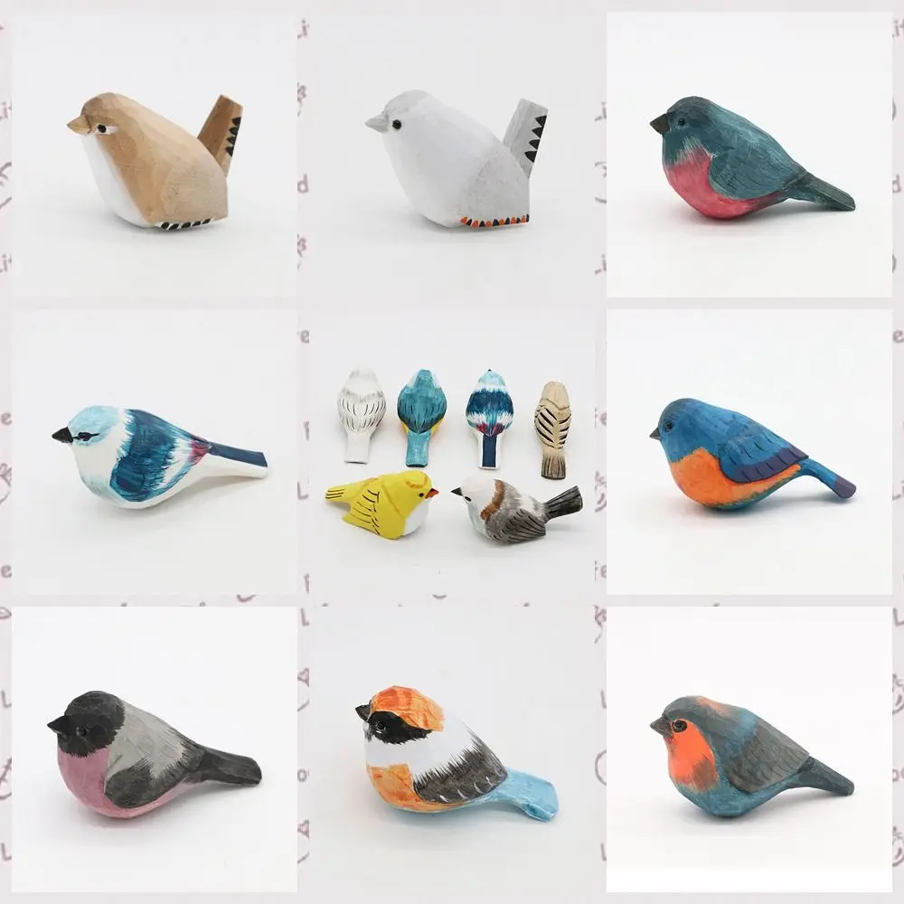 Adorable Figura de Pájaro Tallada en Madera, Mini Adorno de Pájaro Hecho a Mano, Figura de Pájaro de Madera de Estilo Nórdico, Regalo de Cumpleaños