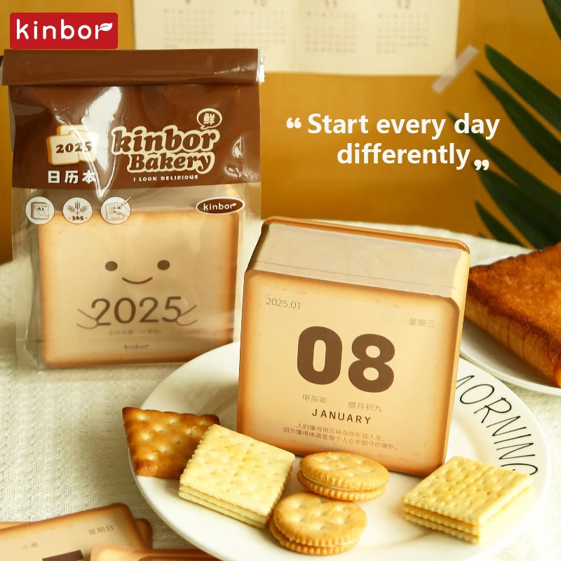 Kinbor Kawaii 2025 Desk Calendar Mini Toast Shape Vertical Tearable Notepad for Home Office School Daily Planner Creative Gift