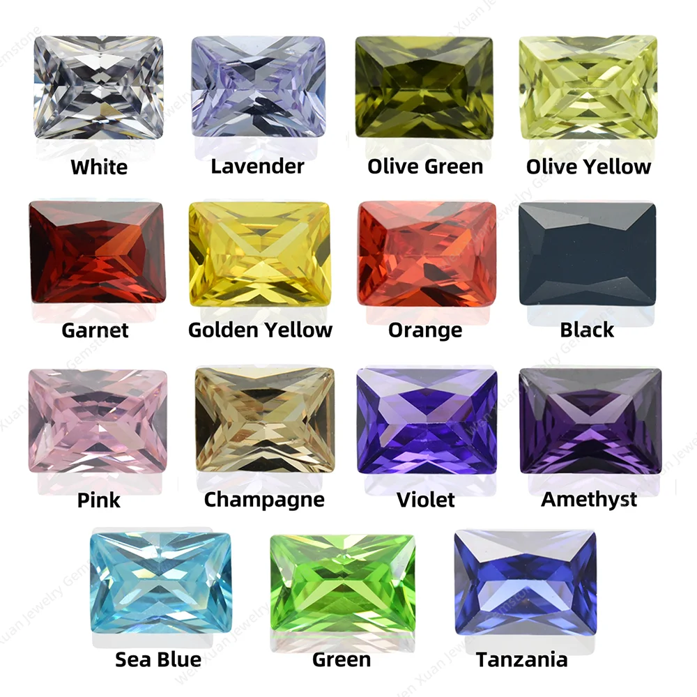 Size 2x4mm~10x12mm Rectangle Cut 5A CZ Stone Synthetic Gems Cubic Zirconia For Jewelry Gemstone Garnet Black Golden Green