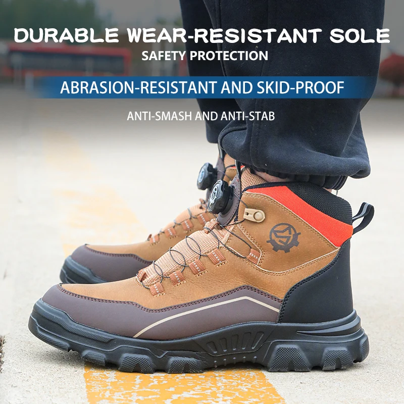 High Top Knob Buckle Safety Shoes, Mining Boots, Work Shoes, Anti-Smashing and Anti-Piercing Lightweight