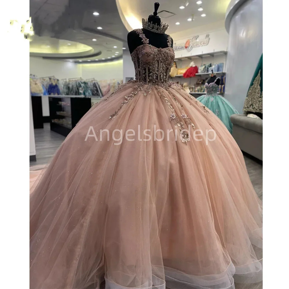 

Angelsbride, Гламурное платье для Quinceanera с блестками, Тюлевое розовое милое бальное платье 16, для торжества, выпускного вечера, женское платье 15 лет