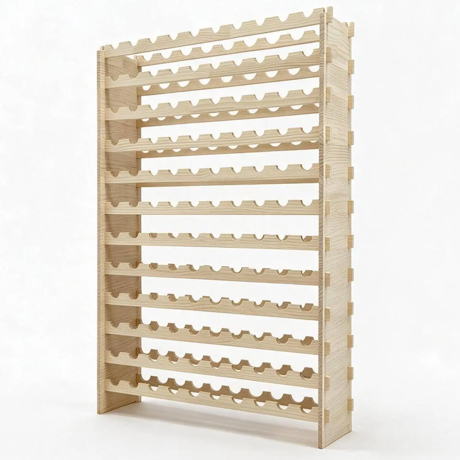 Weinflaschenregal, Flaschenständer, stapelbares Weinregal aus Kiefernholz, robuste Zapfen- und Zahnverbindungen, natürliche Oberfläche, platzsparendes Design für Küche, Wohnzimmer oder Bar