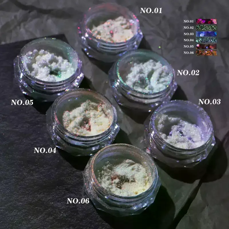 Prego glitter aurora gelo transparente laser arco-íris espelho gel pigmento em pó cromo charme unha gel polonês arte decoração suprimentos