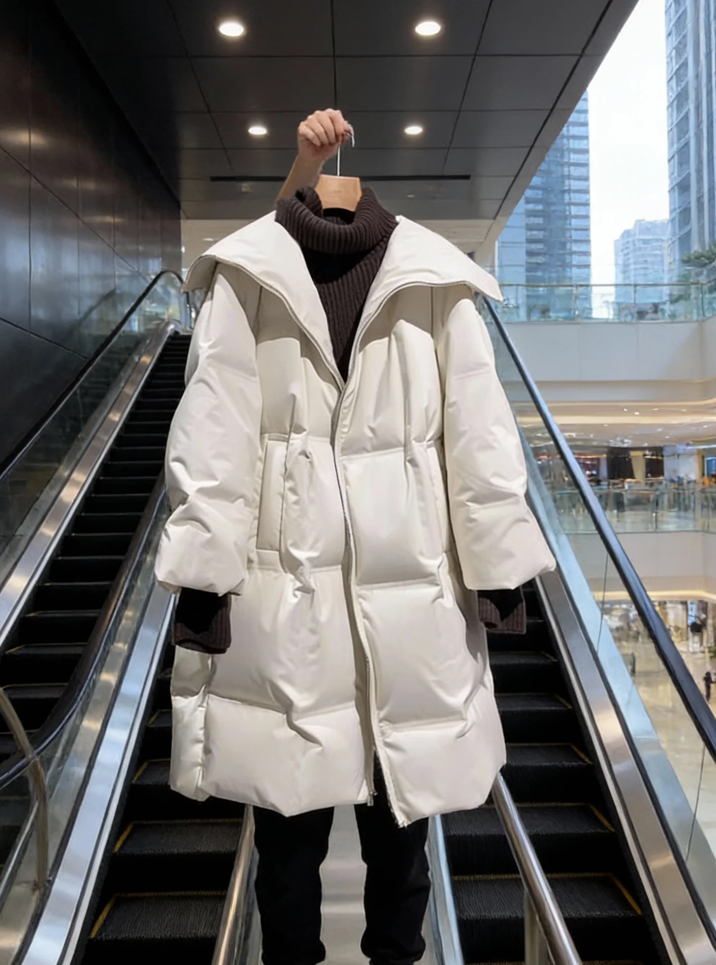 

Ele White Puffa Jaet Women's Mid-Length down Coat Thi Outerwear Winter Faion Small Size High-End Feel 2025 New Arrival