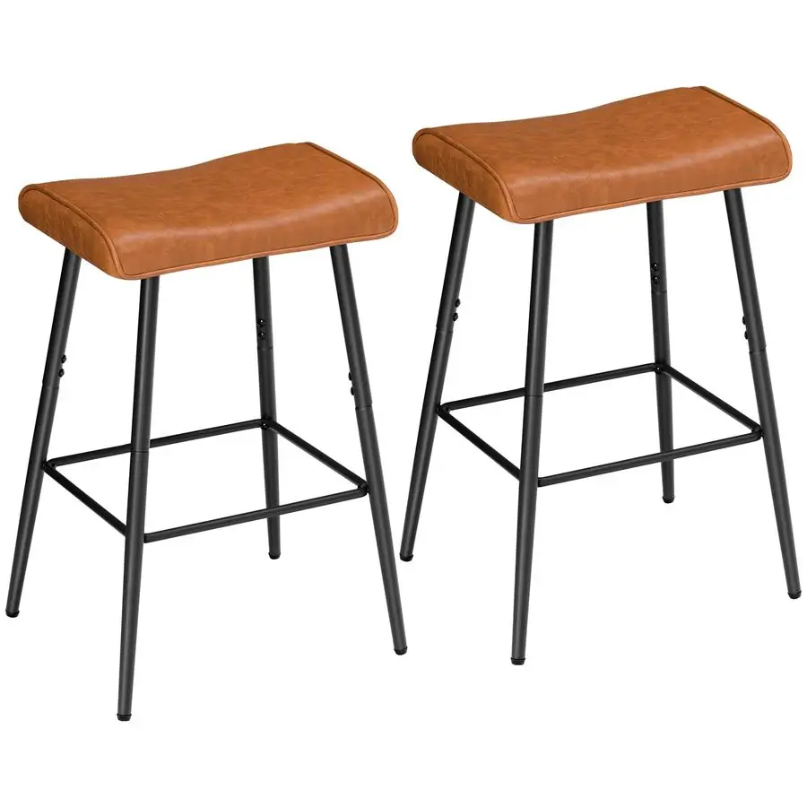 Bar Stools, 24.8 Set of 2 Barstools, PUPadded Tall Stools with Foot Support, Kitchen Breakfast Seats, Counter Height Bar Chairs,