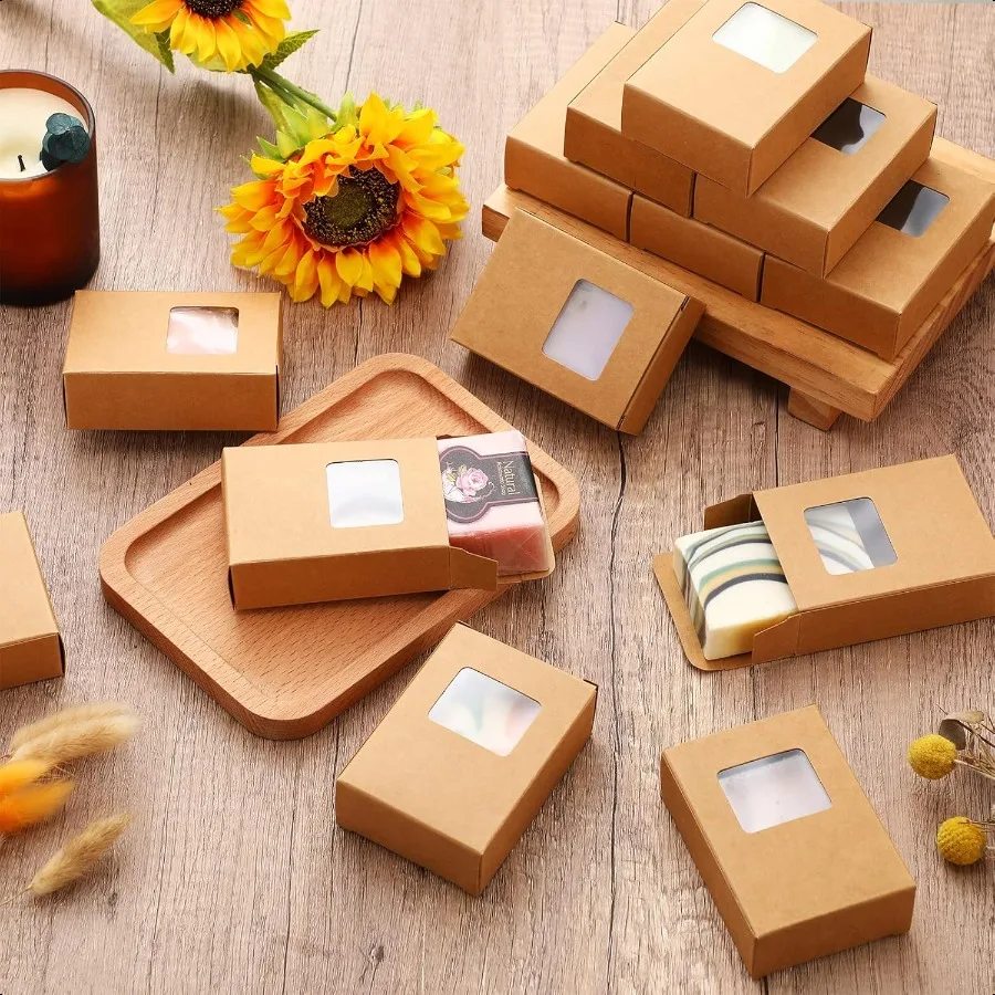 100 Pcs Soap Packaging Boxes Kraft Paper Boxes 3.5 x 2.6 x 1.2 Inch Brown