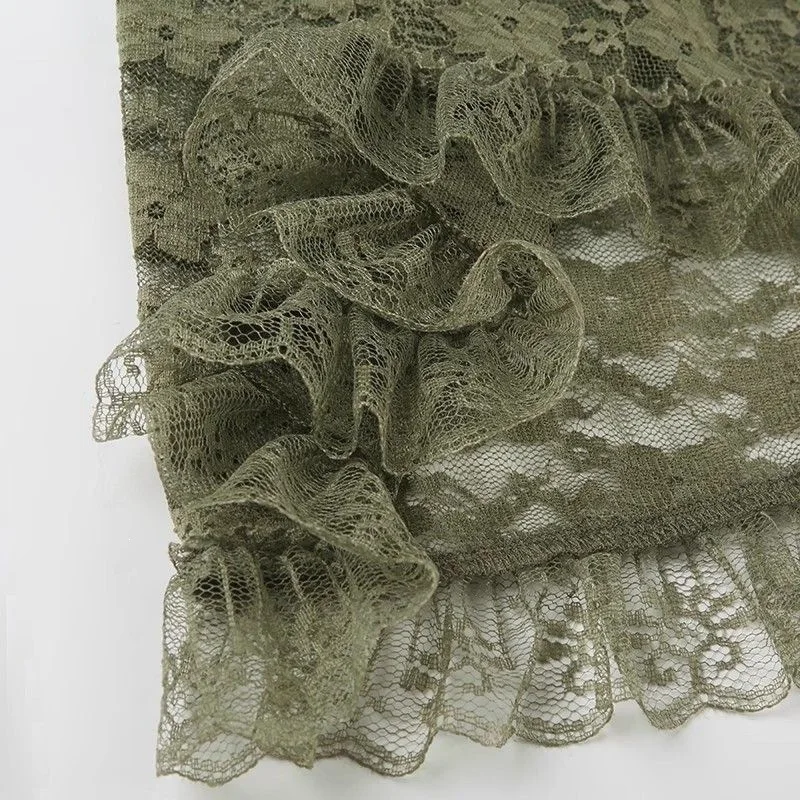 Modische Grüne Spitzen-Oberteile mit Bändern, Gothic Transparente Ausgestellte Ärmel, Crop-Mantel für Damen, Durchsichtige Patchwork-Club-Party-Glockenärmel-Blusen 2026 – Detail 12