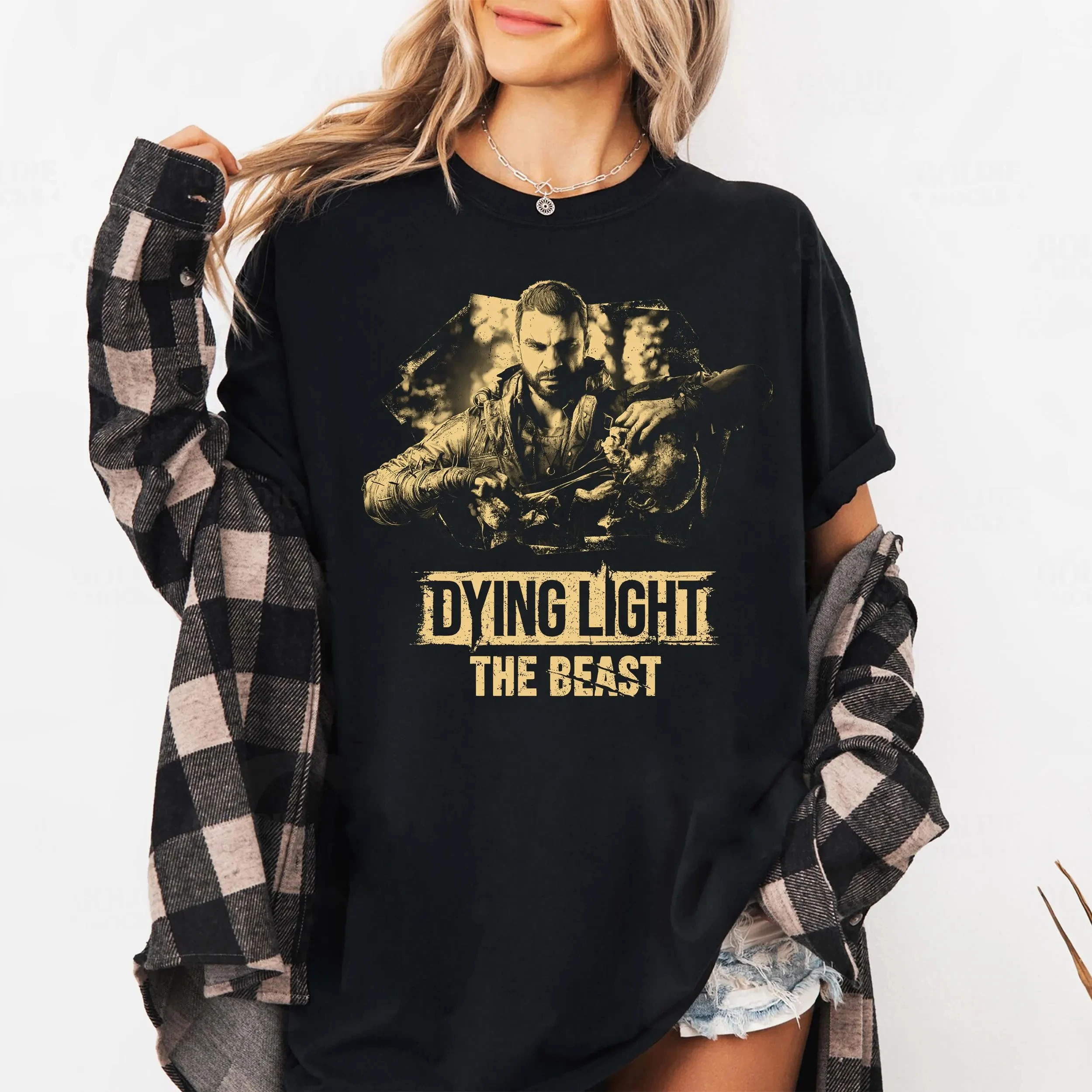 الموت ضوء الوحش قميص لعبة الرعب قميص غيبوبة بقاء الألعاب تي شيرت أسود عادية طاقم الرقبة للجنسين الرجال النساء جميع المواسم #1