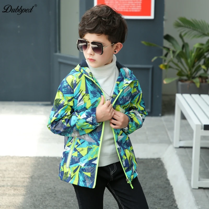 Dubbped Boys Coat Spring Winter Fleece Jacket Boys Windproof Raincoat Children Long Sleeve Hooded Clothes Windbreaker Outerwear