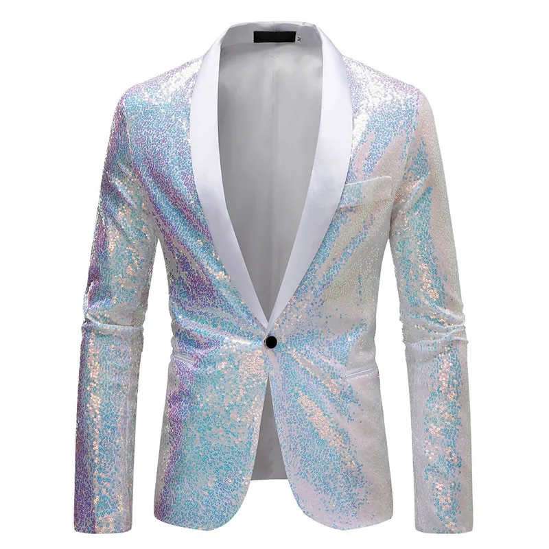 

Green Sequins Black Collar Blazer Men's Wedding Party Dress Coat Blue Male Suit Jacket S M L XL XXL