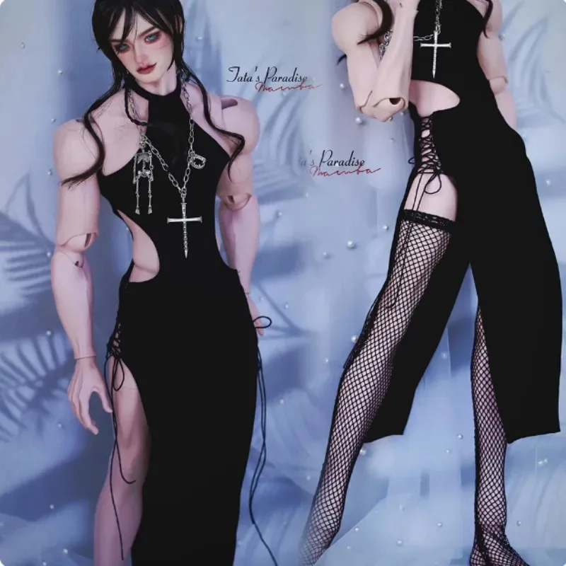 Robe de poupée BJD noire, robe longue sexy à bretelles creuses foncées, style cheongsam, pour poupées 1/3 POPO68 ID75, accessoires (sans poupée)