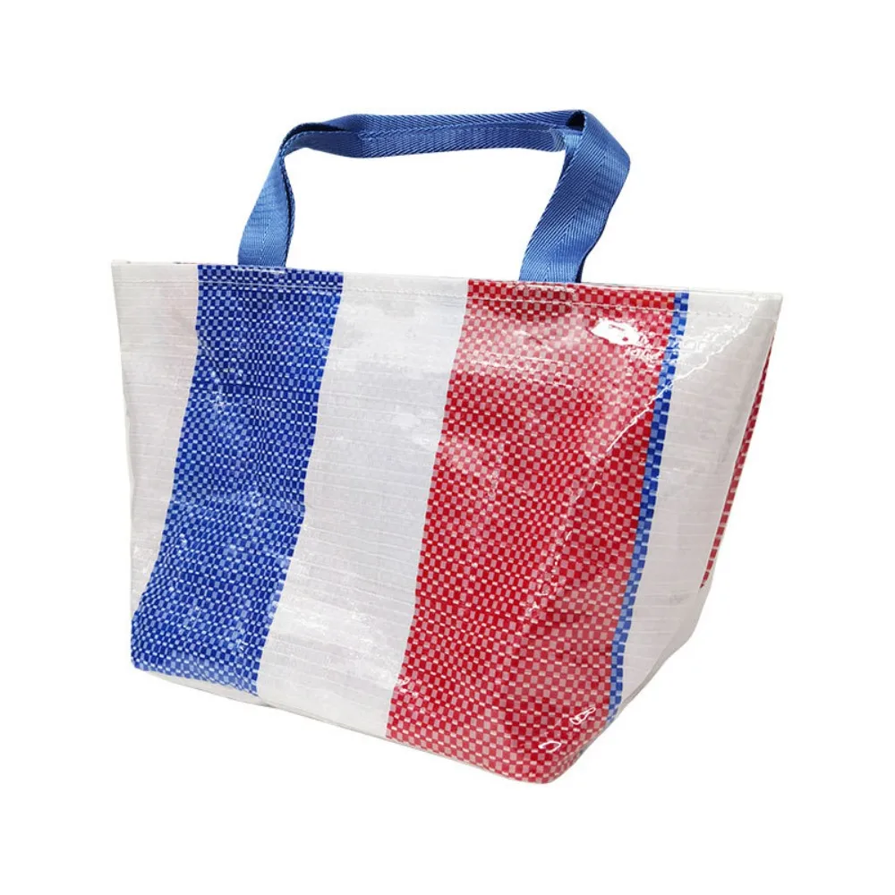 Fashion Lightweight Woven Shopping Bag Portable Tri-color Foods Storage Bag Eco-friendly Tote Lunch-box Storage Bag Outdoor