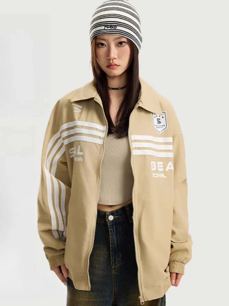 

Мужская куртка-пилот в американском ретро-стиле, весна-осень, с полосатыми вставками и воротником-стойкой, новинка 2024 года, осенние парные куртки свободного кроя с элементами пэчворка