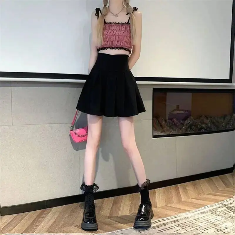 Lucyever Mode Vrouwen Rits Hoge Taille Mini Koreaanse Stijl Anti Glare Plooirok Vrouwelijke Show Beenlengte Een Lijn Rokken
