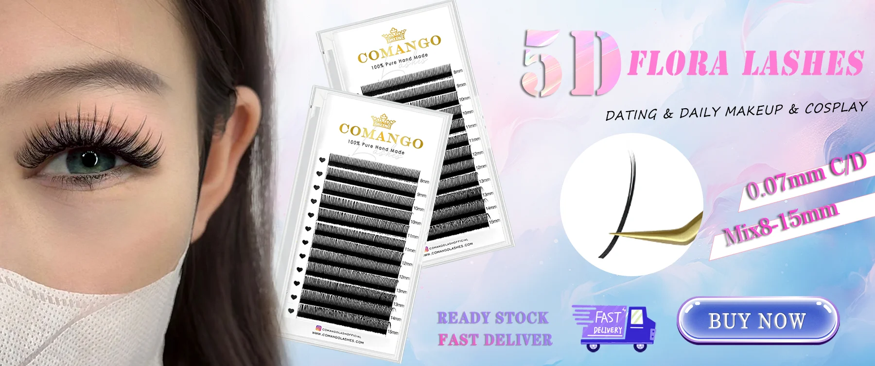 CoMango 300 Stück vorgefertigte Volumenfächer 3D/6D/10D/12D/14D/16D 0,05/0,07 mm weiche, leichte Wispy Wimpernverlängerungen Mix Tray – Detail 16