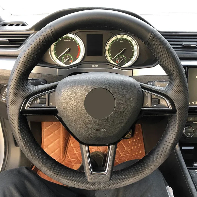 

Car Steering Wheel Cover For Skoda Octavia Superb Fabia Citigo Roomster 2013-2019 Rapid Yeti Kodia Perforated Microfiber Leather
