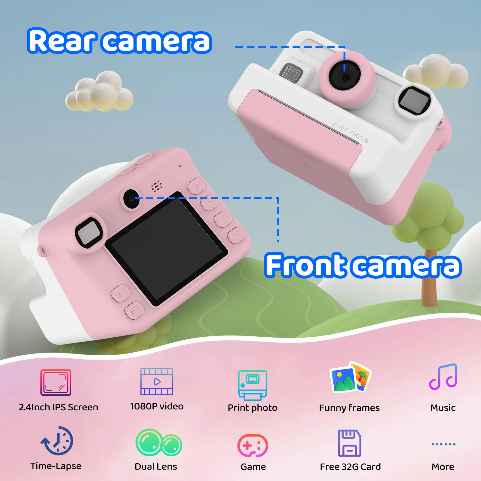 New Kids Camera Instant Print Photography Camera 1080P HD Dual Lens Video Record For Children's Educational Toys Boys Girls Gift