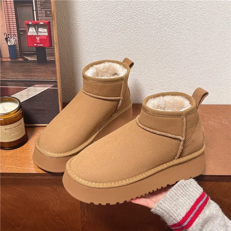 

New Snow Boot Style Short Mini Winter Sheepskin Boots Women Waterproof Natural Wool Ankle Boots Fur Lined Ankle Warm Flat Shoes