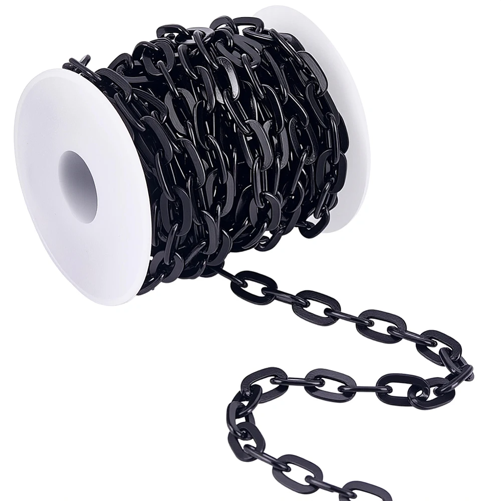 16.4 Feet/5M Black Paperclip Chains Roll Aluminium 15x9mm Unwelded Oval Link Cable Chains Bulk with Spool