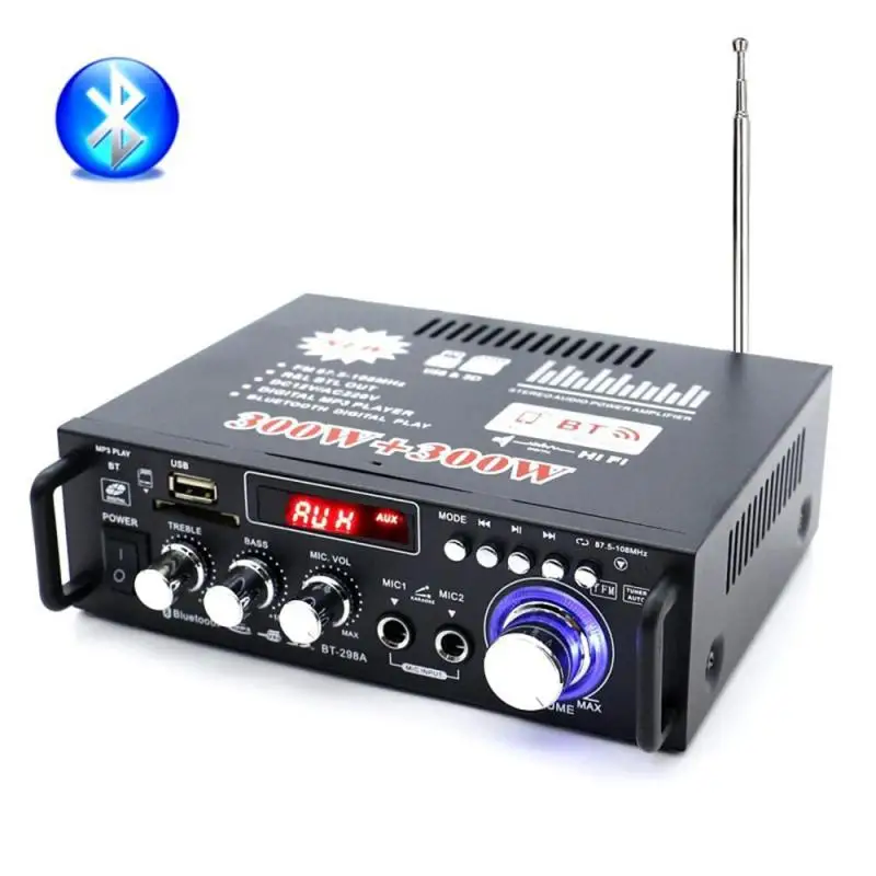 Amplifier for speakers 300W+300W 2CH HIFI Audio Stereo Power AMP USB FM Radio Car Home Theater Remote Control