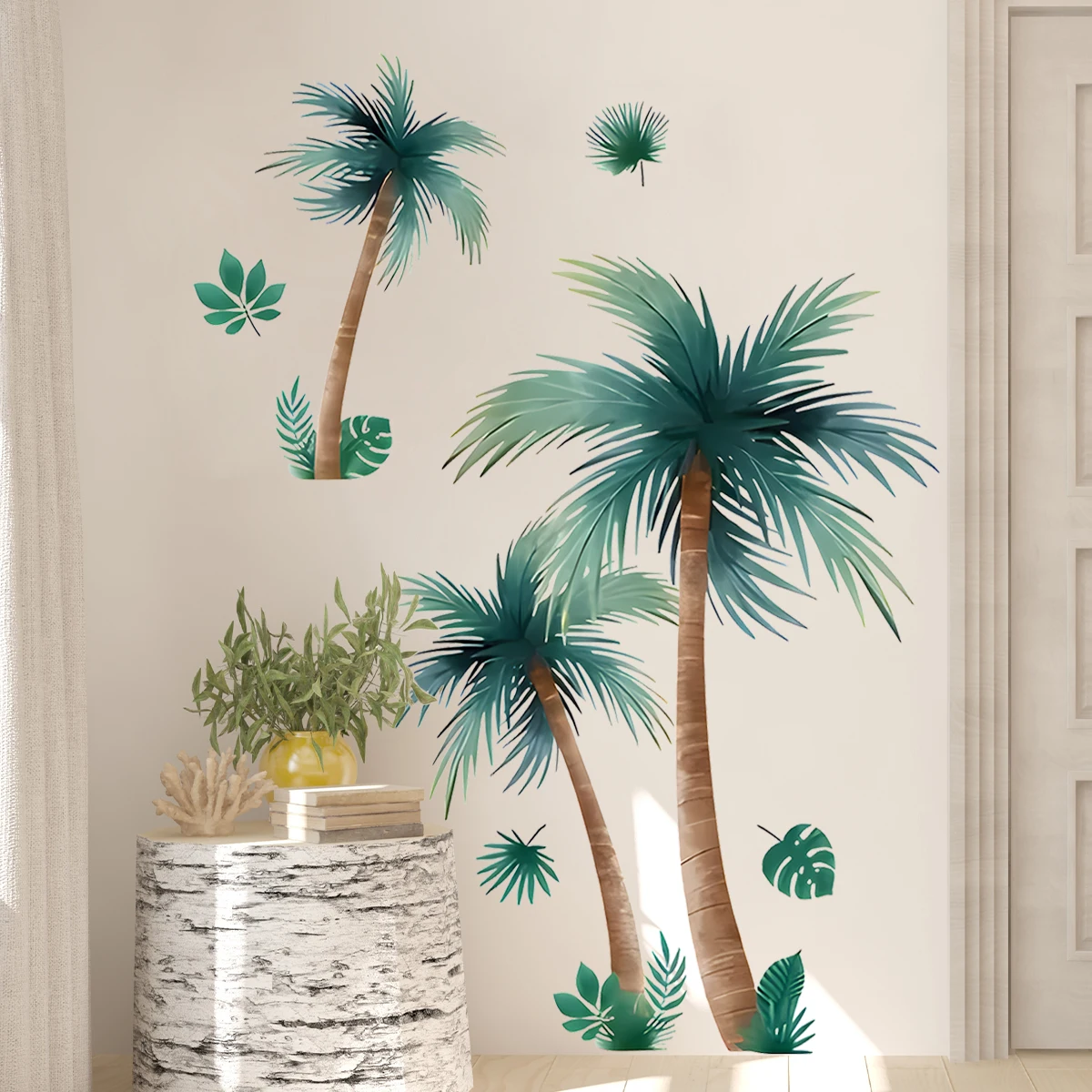 Watercolor Coconut Tree Palm Tree Beach Landscape Wall Sticker Removable for Bedroom Living Room Foyer Decoration Wall Decals