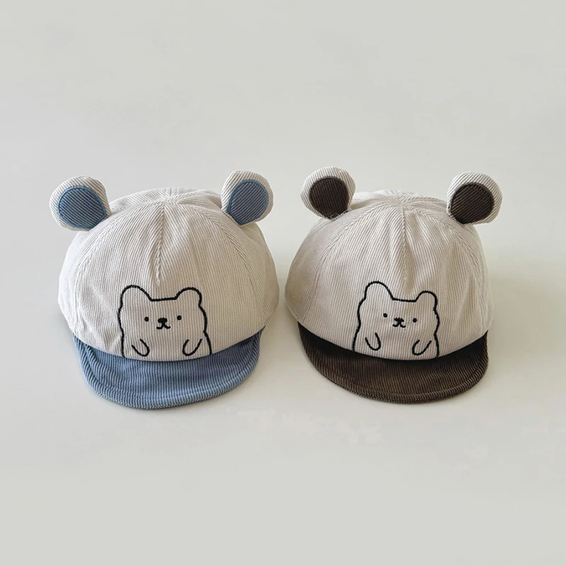 

Cute Bear Baby Sunscreen Duck Tongue Hat Cartoon Kids Soft Brim Visors Autumn Corduroy 2-5year Boy Girl Toddler Baseball Cap 모자