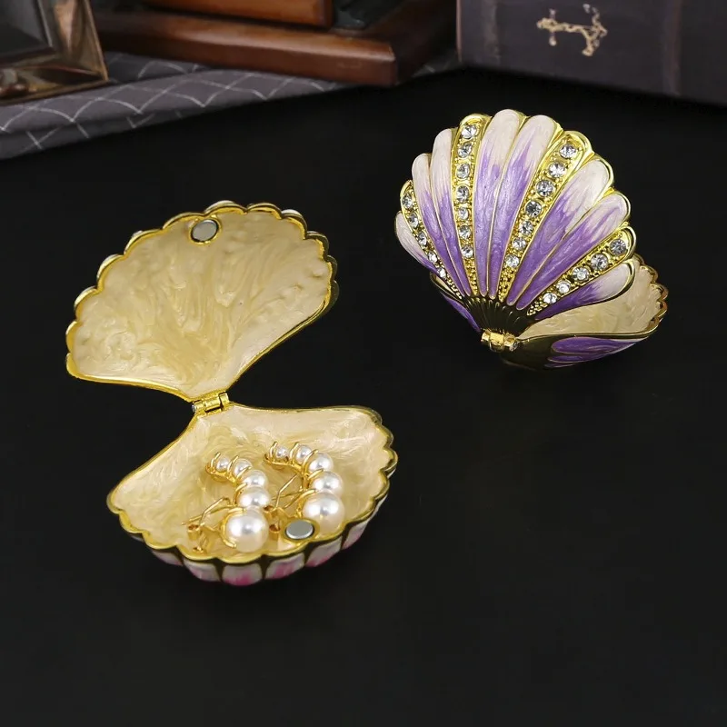 Birthday Gift Jewelry Box Enamel Shell Jewelry Storage Box Craft Large Jewelry Box Metal Decorative Boxes Fashion Home Decor