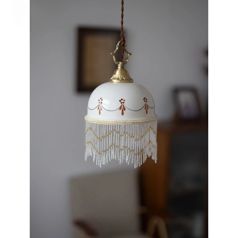 

French tassel hand-painted ceramic chandelier medieval all-copper bedroom bedside restaurant entrance balcony B & B retro lamps