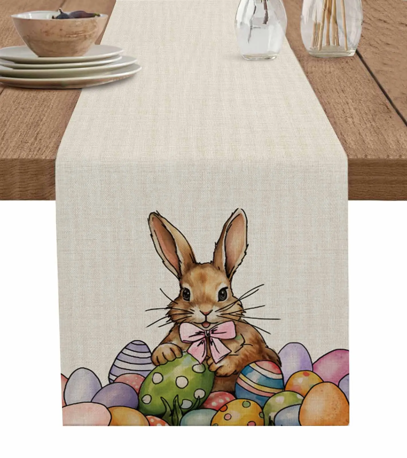 

Easter Rabbit Watercolor Flower Table Runner Decoration Home Decor Dinner Table Decoration Table Decor